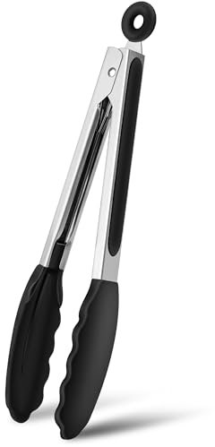Pinze da Cucina, 26 cm Pinza Alimentare con Punta in Silicone Pinza Cucina Resistente al Calore Pinza Professionale per Cottura, Barbecue e Friggitrice ad Aria