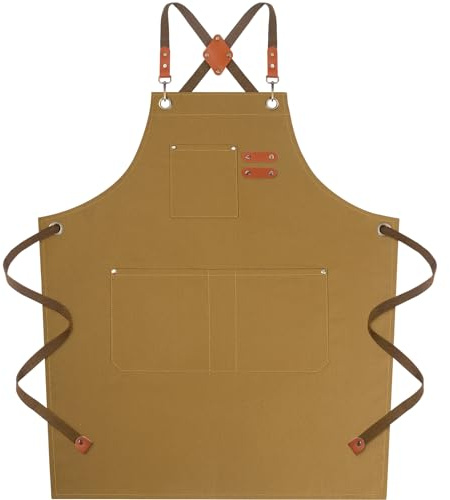 Grembiule da Cucina in Tela per Uomini Donne, Grembiule da Lavoro Pesante con Cinghie Regolabili e Ampie 3 Tasche per Uomo e Donna, Taglia da M a XXl