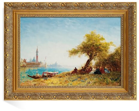 FOLKOR Ornate Plein Air Frame for 16x24 Stretched Canvas Prints, 2.4” DIY Vintage Gold Solid Wood Art Frames for Portraits Wedding Family Animal Memorial Oil Paintings, No Cover & Back
