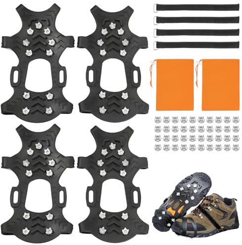 2PCS Crampons,Ice Cleats for Shoes and Boots,Ice Spikes for Walking Boots,for Men Women, Winter Walking Hiking Outdoor Fishing (With Storage bag, Replace ice spikes*40)