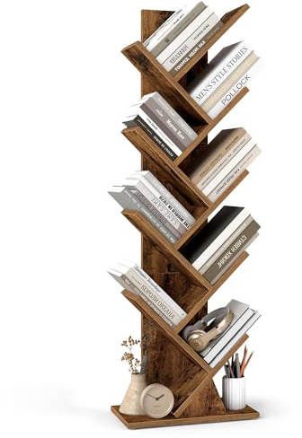 VASAGLE Custos Collection - Bibliothèque Arbre, Bibliothèque Moderne sur Pied, pour Chambre, Salon, Bureau, 20 x 38 x 115,2 cm, Marron Rustique LBC609KD01