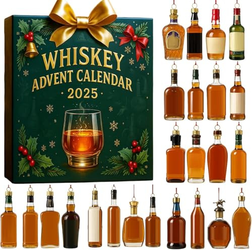 Calendrier de l'Avent Whisky 2025, 24 Pendentifs de Whisky Premium pour Compte à Rebours des Fêtes et Cadeaux, Un Voyage de Dégustation Quotidien pour Découvrir les Saveurs de Whiskys du Monde Entier
