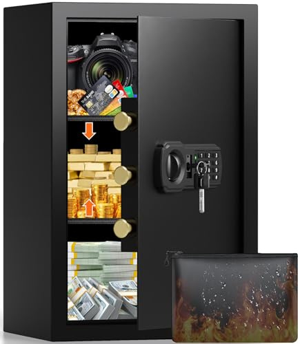 21.65H Large Safe Box for Home, 5.0 cu ft Anti-Theft Safe with A4 Fireproof Bag, Steel Security Safe with Keypad Lock, Backup Keys, External Power Supply Box, Document Safe for Cash Medicine Document