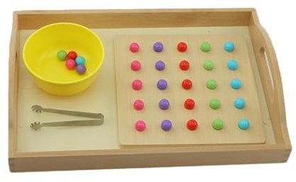 LLTCMYGS Juego de Perlas con Tablero de Clavijas de Madera Montessori, Ayuda Didáctica para el Desarrollo de la Coordinación Mano-Ojo