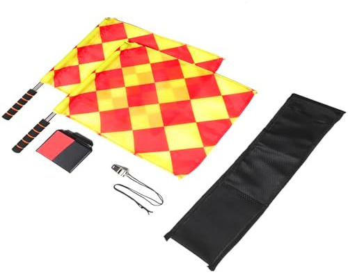 GARVALON Juego de Banderas de Árbitro de Fútbol Pequeñas Rojo y Amarillo con Silbato Metálico y Tarjetas Deportivas Set de Señalización para Partidos al Aire Libre con Asa Acolchada y