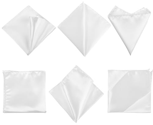 Elegaperma 6 pañuelos de seda blancos, pañuelos de bolsillo para hombre, color blanco con brillo satinado, para ocasiones formales y pañuelos indispensables para hombre