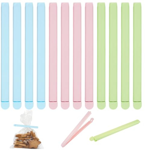 12 Pièces Clip Fermeture Sac pour Emballage Cuisine | 20cm Pince Sachet Cuisine Réutilisable, Pince pour Sac à Collation, Plusieurs Couleurs Pinces Alimentaire Cuisines pour Chips