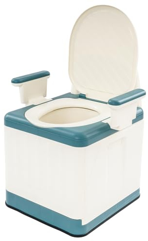 WC da campeggio, WC portatile con braccioli, portata fino a 150 kg, con secchio e coperchio, per anziani, malati, attività all'aperto e viaggi (blu mare, beige)