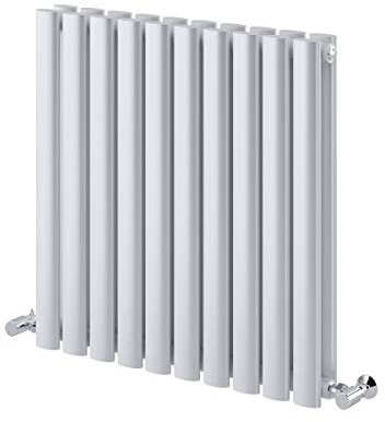 Ingarsby Horizontal Radiator | Oval Panel Vertical Double Column | Central Heating | Living Room Hallway Bathroom Kitchen Radiator | 600 x 590| White