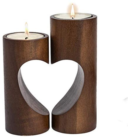 ChasBete Tea Light Candle Holders, Wood Tealight Holders, Cute Unity Heart Tea Light Holders for Home Decor - Dark
