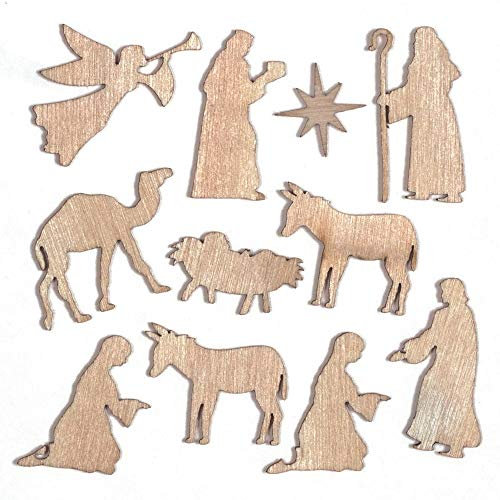 Baker Ross AT266 Nativity Mini Wooden Shapes - Pack of 45, Christmas Wood DIY Cut outs