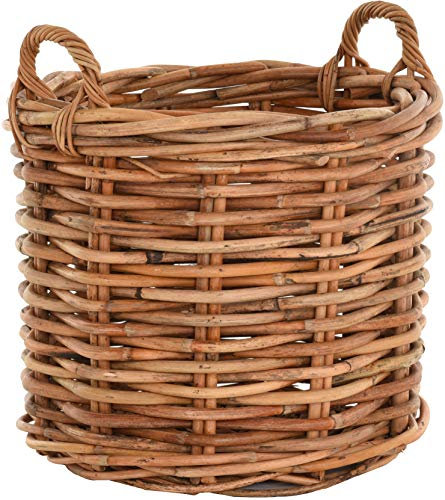 Großer Pflanzkorb Natur Rattan XXL Übertopf Korb mit Griffen Garten Pflanzen Deko-Korb (Rund, Mittel)