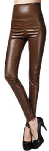 Cicilin Femme Leggings en Similicuir Taille Haute Elastique Sexy Pantalon Collant Mince Stretch Slim Brillant Basique Pantalon Moulante