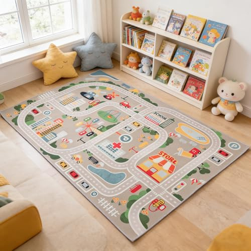 TYKTZXY Barnmatta, lekmatta för leksaksbilar, lekmatta med gummibaksida, för barn, sovrum och lekrum, 160 cm × 230 cm