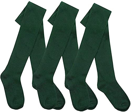 Style It Up Girls Plain Tights Back to School Warm Cotton Rich Soft Children 2-13 Years Multipack (3 Pack, Green, 9-10 Years)