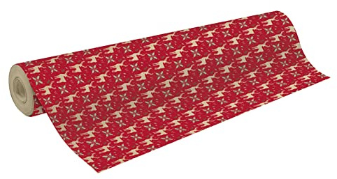 Clairefontaine 223901C - Une Bobine De Papier Kraft Brut Recyclé - Dimensions : 50mx70 cm - 70g - Motif : Rennes Rouge, Noël - Papier Recyclé, Idéal pour Emballage Cadeaux, DIY, Loisirs Créatifs