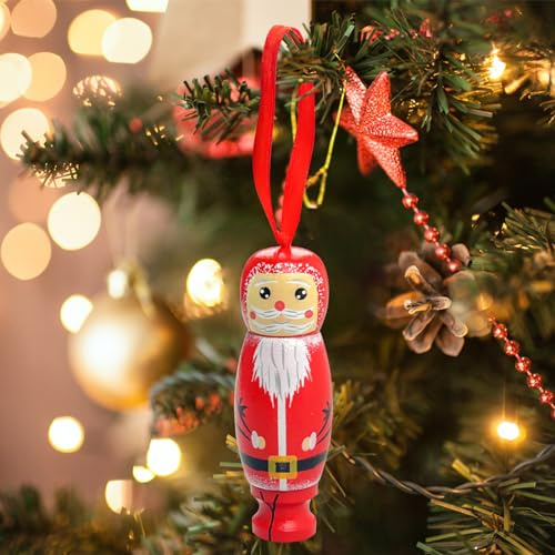 Newmemo Funny Santa Pendant Christmas Tree Ornaments Wooden Standing Christmas Granny Santa Claus Ornament Stretchable Personalized Xmas Decor Craft