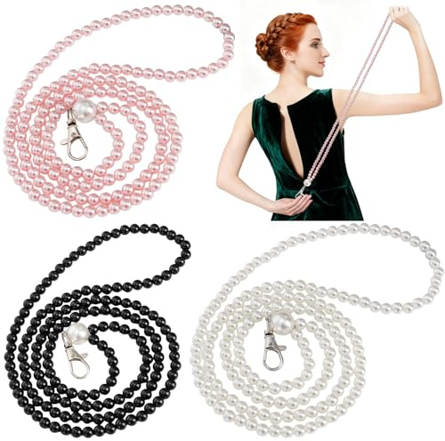 Goaste 3 Pieces Dress Zipper Helper, 25.5 Dress Zipper Puller with Clip, Beaded Zip Pull Assistant Chain, Back Zip Puller Aid Tool for Long Dresses, Boots, Elderly, Zipping Up Down Dress by Yourself