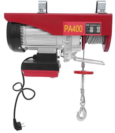 Konfiur Elektrische Seilwinde, Flaschenzug mit Seilbremse and 18m Drahtseil mit Notstopp, 500kg/1100lb Tragfähigkeit, 1050W Elektrischer Seilhebezeug mit Überlastschutz (Load 400kg Rot)