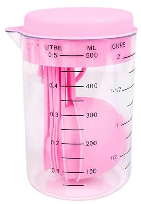 EIRZNGXQ Measuring Cups And Measuring Spoons Set, 7 Tablespoon Teaspoon Measuring Spoons And 1 Plastic Measuring Cup With Scale Scale Set For Kitchen (Pink 1pcs)