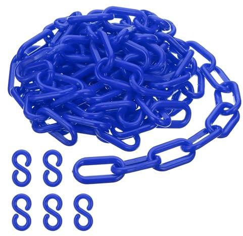 PATIKIL Enlaces de Cadena de Plástico, Cadenas de Seguridad de 10 Pies, Cadenas de Plástico Azules para Barreras, Control de Multitudes,Espera y Decoración