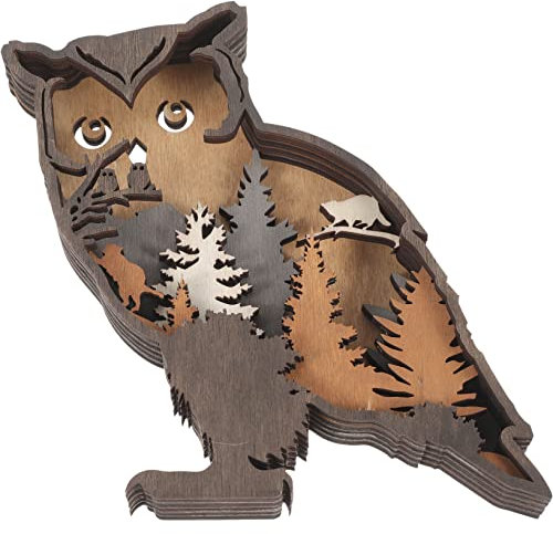 WOONEKY Adorno De Búho, Decoración De Dormitorio Campestre, Decoración De Cabaña De Troncos, Arte De Madera, Decoración Rústica para Sala De Estar, Decoración De Bosque, Decoración De