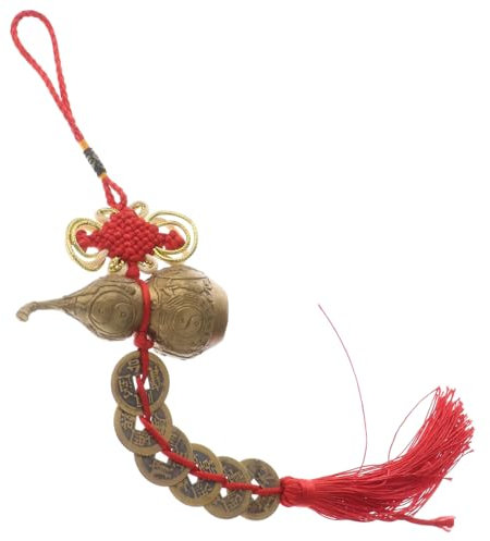 Vaguelly Copper Gourd Pendant with Six Emperor Coins 8cm Decorative Calabash Ornament Feng Shui Lucky Desktop Decor