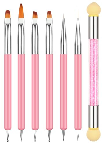 BUTBU Pennelli Nail Art Set di Pennelli, 6 Pezzi Pennelli e Spugna di Pennellino, per Unghie in Gel per Disegnare DipingereLlinee e Fiori per Nail Art per Il Design Delle Unghie