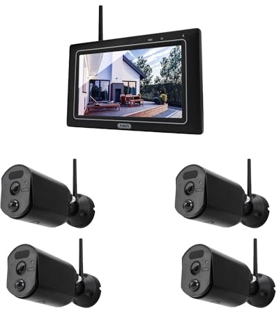 ABUS Überwachungskamera EasyLook BasicSet PPDF17000 – 4er Set Kamera + tragbarer Monitor mit Touchscreen - einfache Handhabung, Alarm- und Aufnahme-Modus, Gegensprechfunktion, Nachtsicht Schwarz 1080p