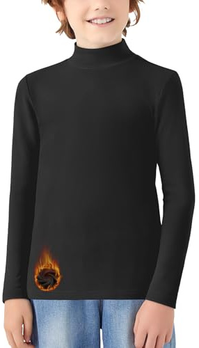 WOWENY T-shirt thermique à manches longues pour enfant - Chaud - Unisexe - Col roulé - Pour fille et garçon - Hiver - Ski - 6-14 ans