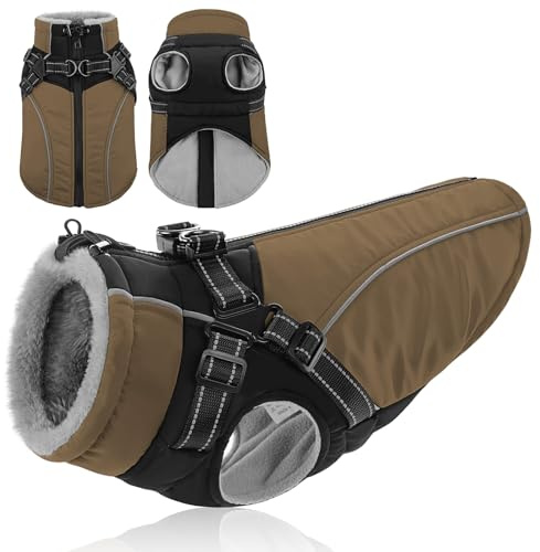 KONVINIT Manteau pour Chien avec Harnais,Veste d'hiver Imperméable pour Chiens Moyens, Doublure Polaire Chaude et Éléments Réfléchissants