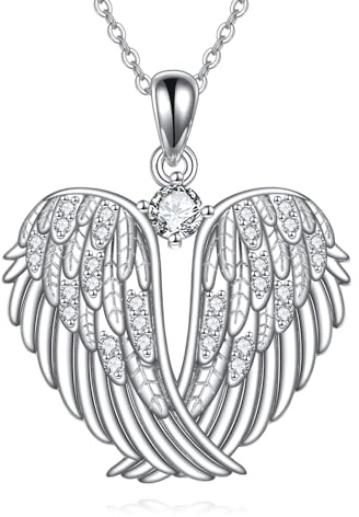HUKKUN Ängelvingar halsband 925 sterling silver hänge med skyddsängelvingar för kvinnor – julprydnad present