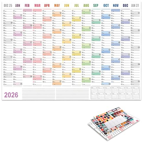 XXL Kalender 2026 Wandkalender 2026 Groß Bunter Poster Größe Schuljahresplaner, Jahreskalender 2026, Wandplaner, Plakatkalender, Wall Calendar (74.2 x 52.5 cm)