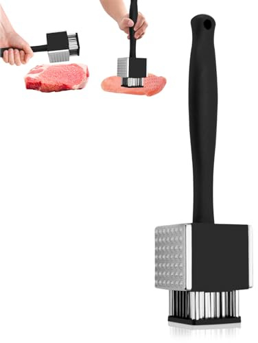 Uppgradera köttmörare verktyg, köttklubba och kötnål 2-i-1 dubbelsidig kötthammare mördare med 42 rostfritt stål ultrasass bladnål, för tenderar biff kyckling fläsk fisk