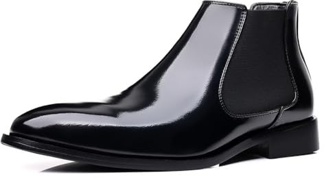 Stivali Chelsea da Uomo in Pelle PU - Stivaletti da Lavoro Slip-on in Pelle Verniciata per Abbigliamento Formale e Casual,Nero,38 EU
