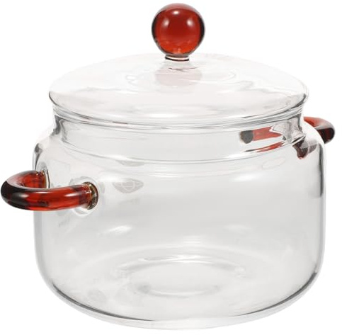 PAMINGONO Pentola in Vetro Borosilicato con Doppio Manico Resistente al Calore con Coperchio Trasparente per Cottura Chiara di Zuppe Pasta e Latte Pentola Cucina Versatile