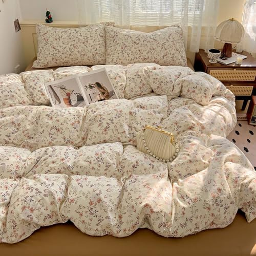 Covebett Bettwäsche 135x200 Beige Braun Blumen Blätter 1 Kissenbezug 80x80