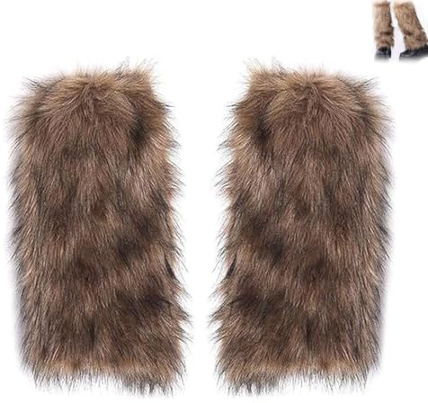 EujRcf Leg Warmers Fur Boots, Furry Fluffy Leg Warmers, Long Furry Leg Warmers, Brown Warm Fur Boot Covers for Cosplay and Winter Fashion, Festival Dancing and Themed Performances Accessory