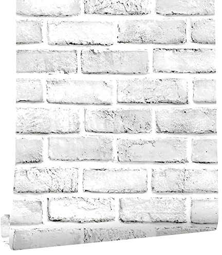 Cohoo Home White Brick Wallpaper Peel and Stick Contact Paper Faux 120”×18”