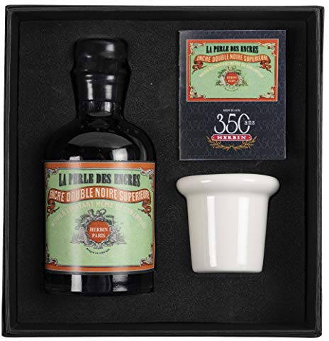 Jacques Herbin 27909T - Cofanetto calamo speciale 350 anni che include un calamo di porcellana, une notice et un flacone d'inchiostro 100 ml colore Perla nera