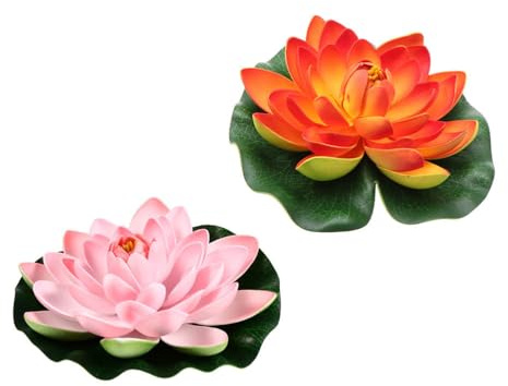 Cabilock 2 Unidades de nenúfar Artificiales, 17 cm, Flores de Loto, Hojas de Loto, Flores Artificiales para Estanque, jardín, Flor de Loto, decoración de Acuario