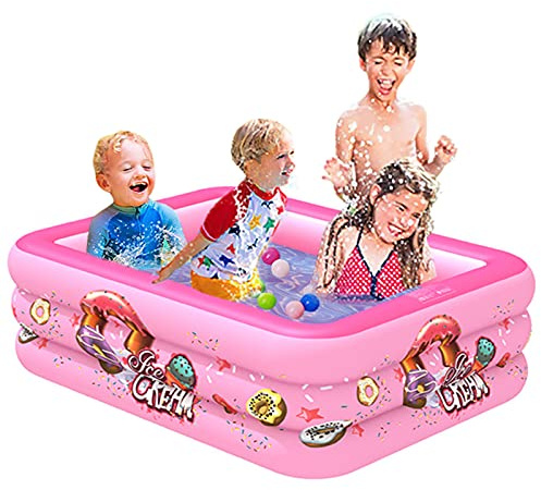 TONGQU Inflatable Swimming Pool for Kids and Adults, Family Pool, Full-Sized Rectangle Family Swimming Pool for Backyard Water Sports, Summer Water Party,Pink,2.1m