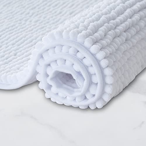 Decomira Badmatta halkfri av mjuk Chenille | Superabsorberande och maskintvättbar | Kan kombineras som badmatta set | För badrum, dusch, badkar eller som wc matta | Vit - 40x60 cm