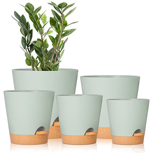 GARDIFE Pflanztöpfe 17.8/16.5/15.2/13.9/12.7cm selbstbewässernde Pflanzgefäße mit Ablaufloch, Kunststoff-Blumentöpfe, Kinderzimmer-Blumentopf für Zimmerpflanzen, afrikanische Veilchen (grün)