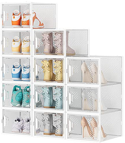 SIMPDIY Boîtes à chaussures,12 pcs Rangement Chaussures Plastique Transparent Boite Rangement,Conteneurs pour Organisateur de Chaussures avec Couvercles 33.2 x 25 x 18.7cm