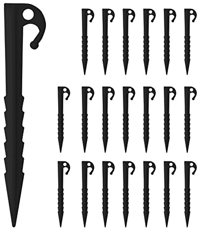 SZCXDKJ 20 Pcs Plastic Tent Pegs, Heavy Duty Plastic Camping Pegs for Fixing Tent Tarps Garden Mat-Black