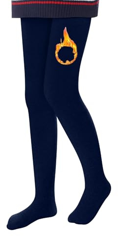 L&K-II Collants Thermiques fille Collants enfants avec Doublure hiver Chaud Opaque Douillet seamless Treggings taille Haute Collant multicolore 4611 Bleu marine 134-140
