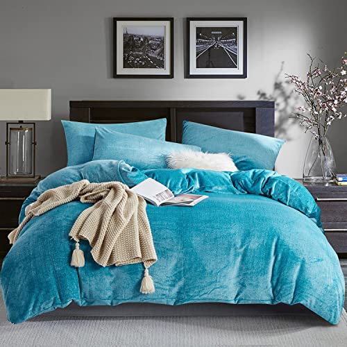Boqingzhu Bettwäsche Plüsch 135x200cm Blau Nicky Teddy Fleece Cashmere Touch Flauschige Kuschelige Warme Winter Bettwäsche Bettbezug Set 135x200cm mit Reißverschluss