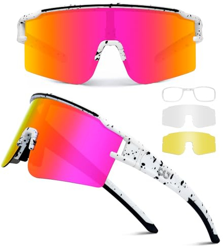SPOSUNE Polarized Cycling Glasses with 3 Interchangeable Lenses for Womens Mens | Lightweight TR90 Semi-Rimless UV Protection Sports Sunglasses for Running Cricket MTB Baseball Volleyball with Case