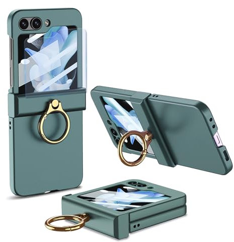 Mipoclea Custodia per Samsung Galaxy Z Flip 5 con Protezione Cerniera e Proteggi Schermo & Cavalletto ad Anello, Cover Protettiva Antiurto Rigida PC Sottile di Lusso per Samsung Z Flip 5 (Verde)